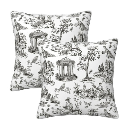 Farmhouse Toile Throw Pillow Covers | French Country Velvet Decorative Cushion Covers