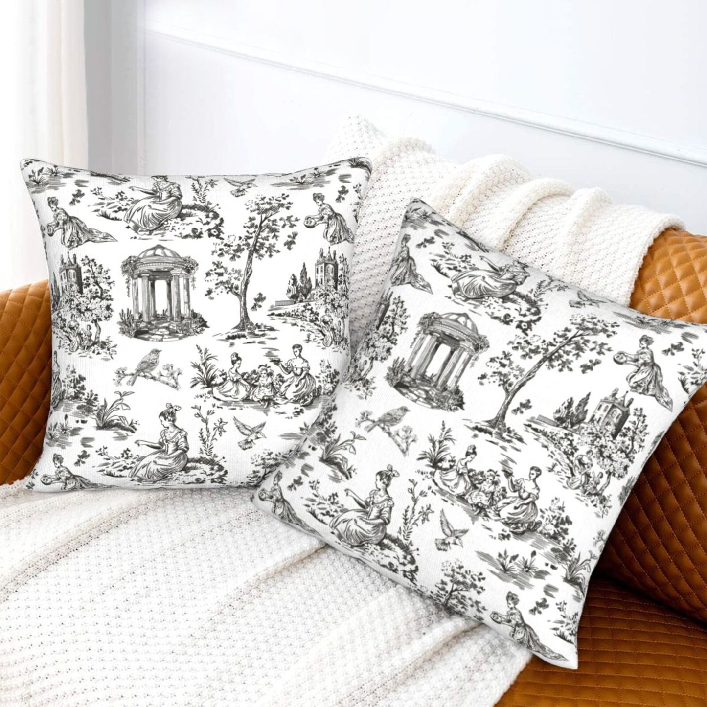 Farmhouse Toile Throw Pillow Covers | French Country Velvet Decorative Cushion Covers