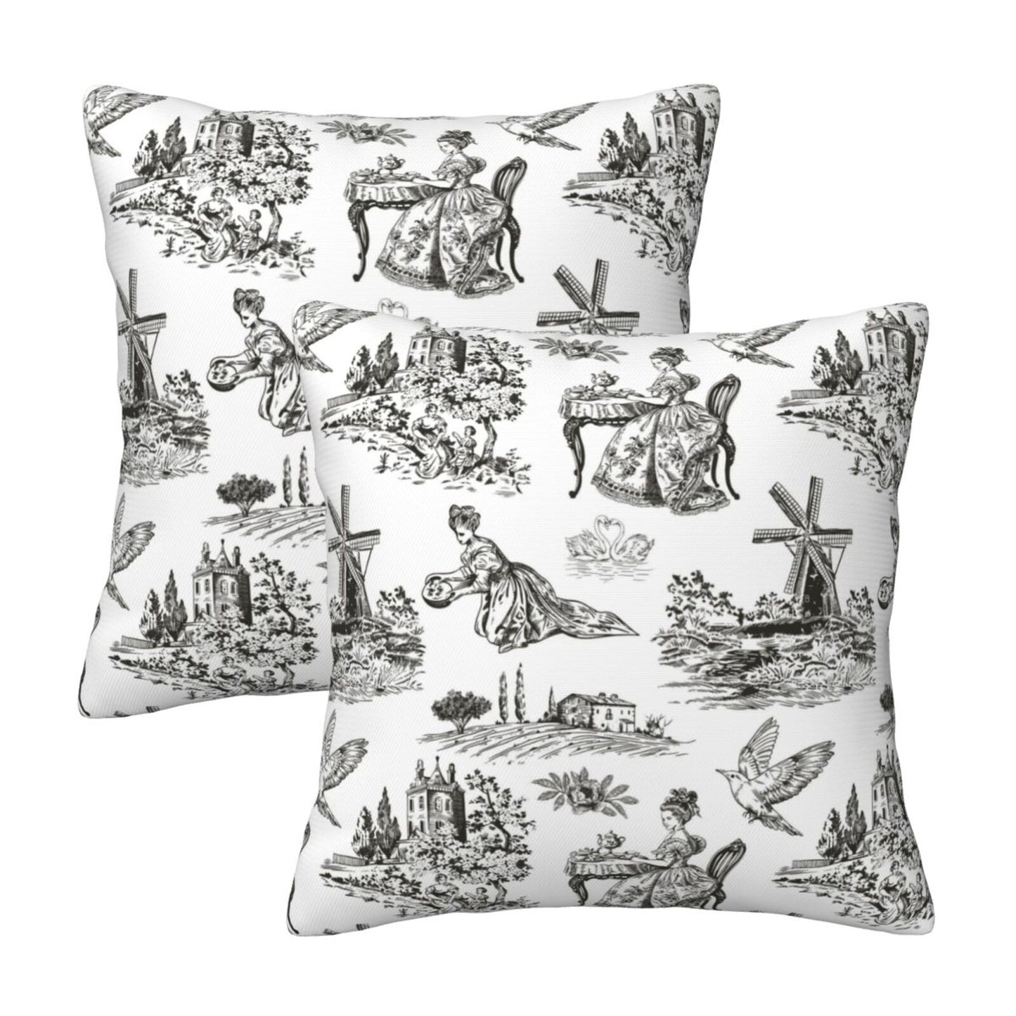 Farmhouse Toile Throw Pillow Covers | French Country Velvet Decorative Cushion Covers