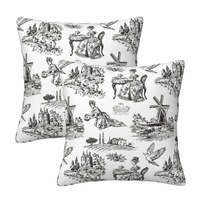 Farmhouse Toile Throw Pillow Covers | French Country Velvet Decorative Cushion Covers