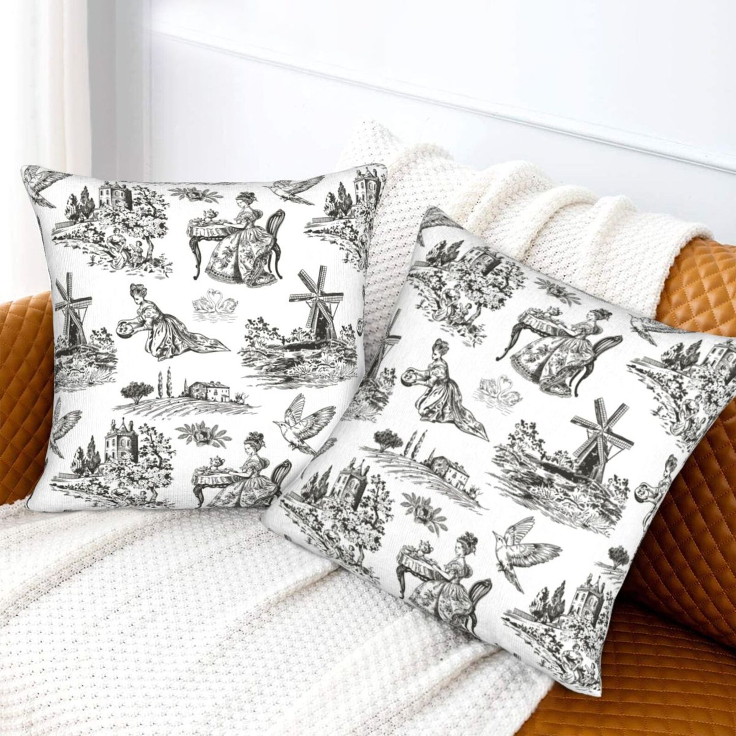 Farmhouse Toile Throw Pillow Covers | French Country Velvet Decorative Cushion Covers