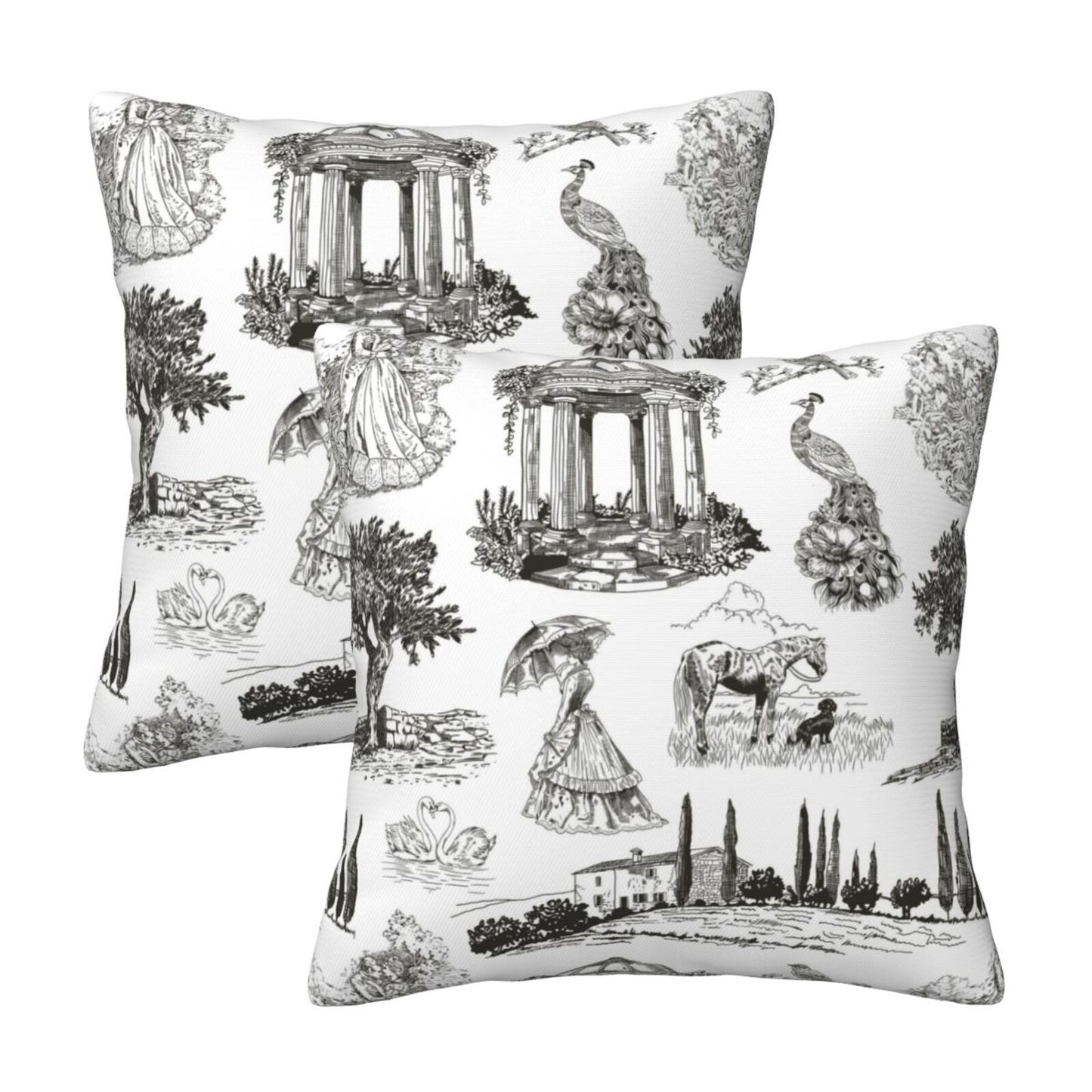 Farmhouse Toile Throw Pillow Covers | French Country Velvet Decorative Cushion Covers