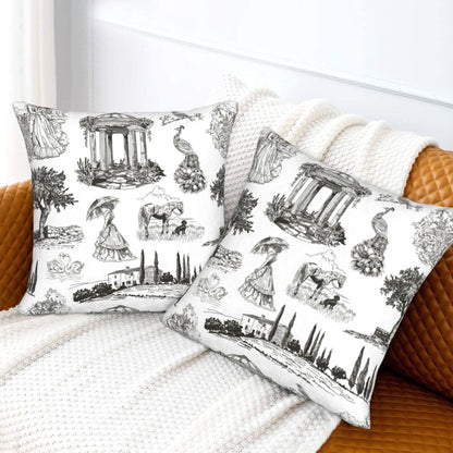 Farmhouse Toile Throw Pillow Covers | French Country Velvet Decorative Cushion Covers