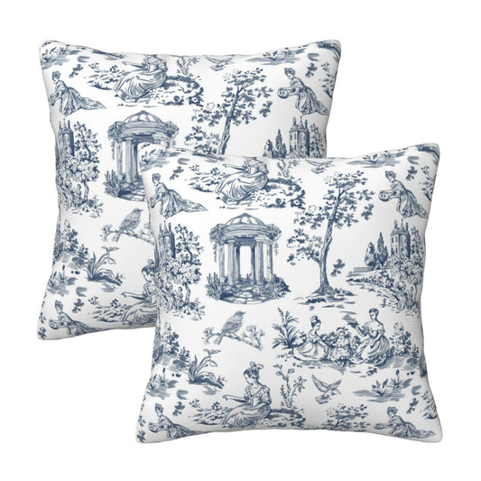 Farmhouse Toile Throw Pillow Covers | French Country Velvet Decorative Cushion Covers