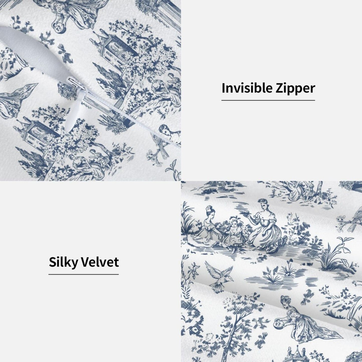 Farmhouse Toile Throw Pillow Covers | French Country Velvet Decorative Cushion Covers