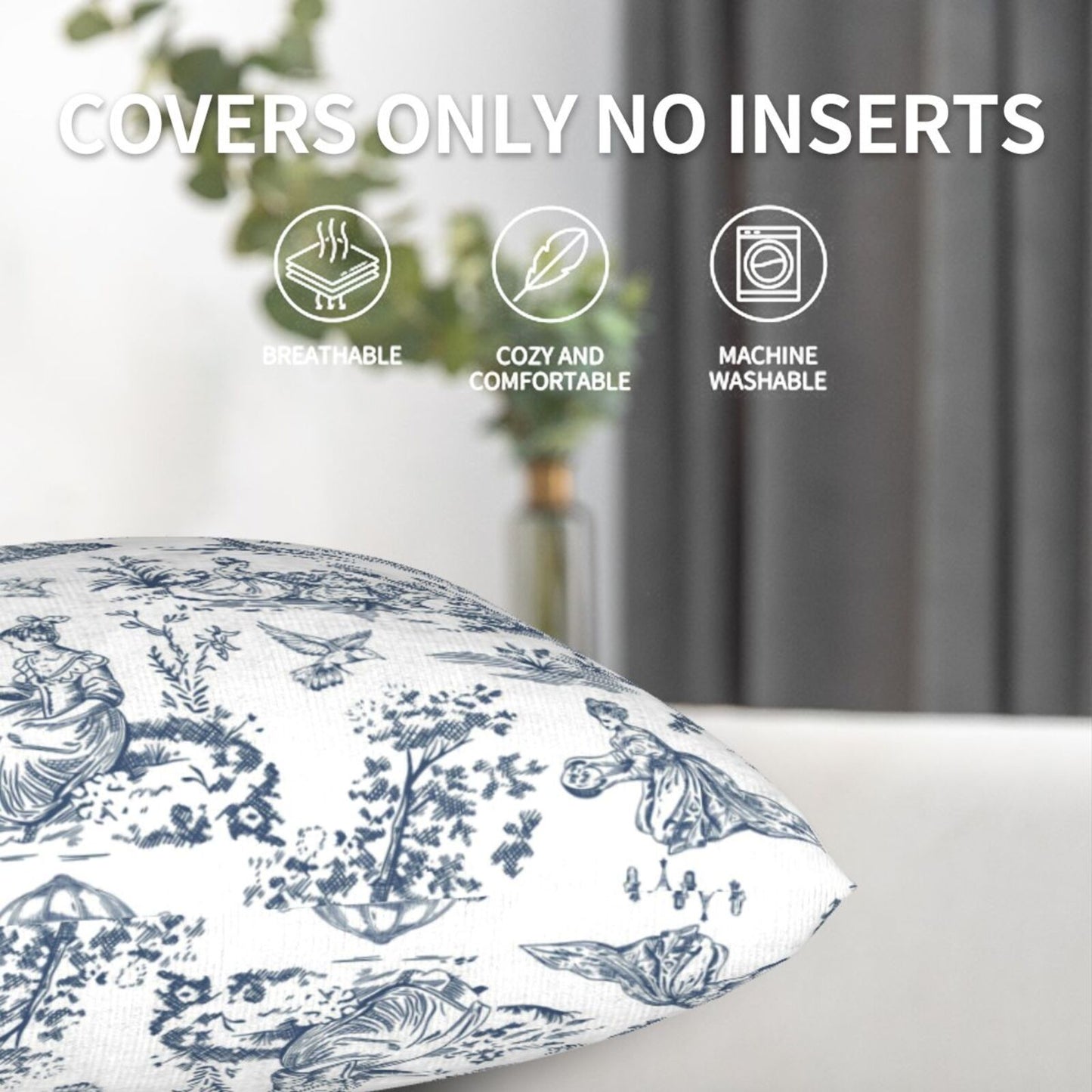 Farmhouse Toile Throw Pillow Covers | French Country Velvet Decorative Cushion Covers