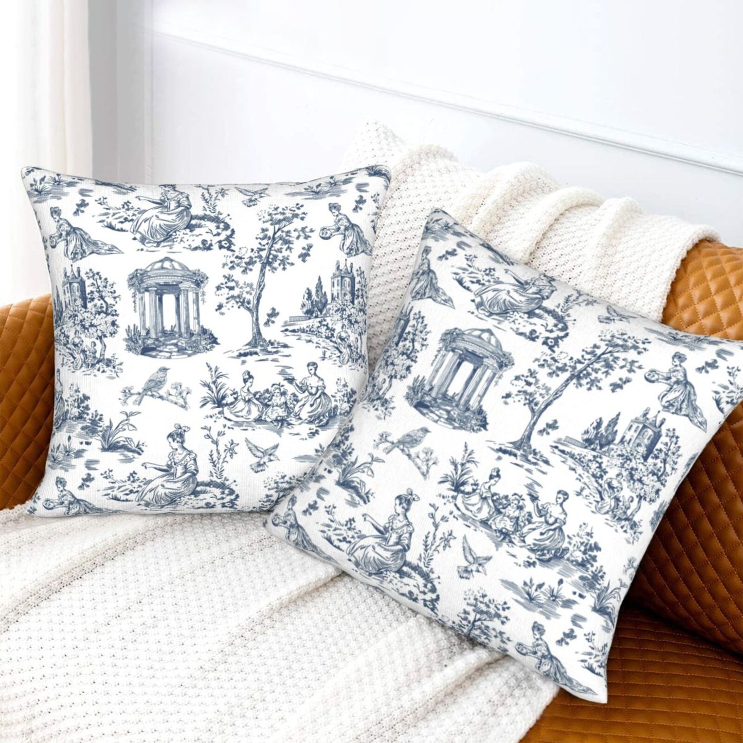 Farmhouse Toile Throw Pillow Covers | French Country Velvet Decorative Cushion Covers