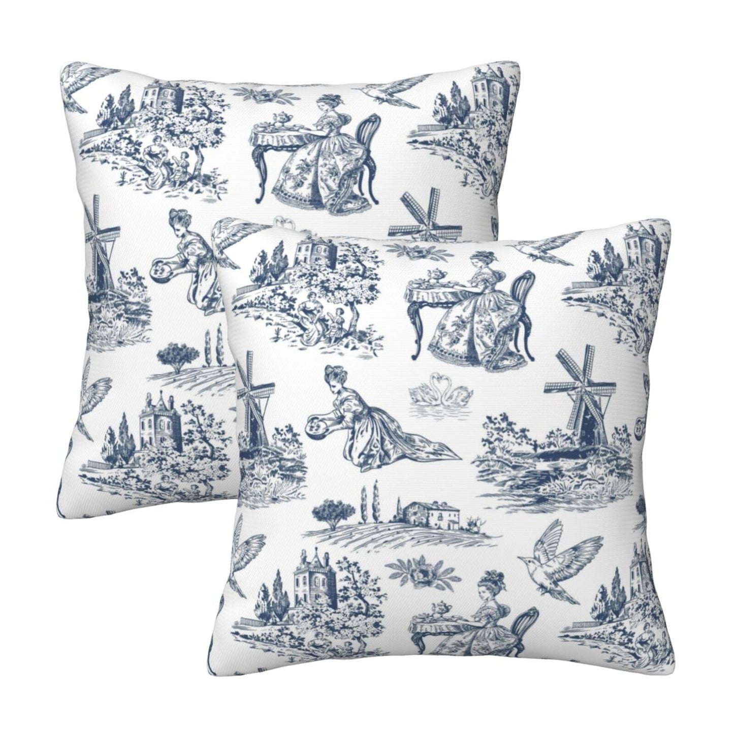 Farmhouse Toile Throw Pillow Covers | French Country Velvet Decorative Cushion Covers