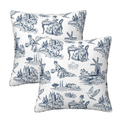 Farmhouse Toile Throw Pillow Covers | French Country Velvet Decorative Cushion Covers