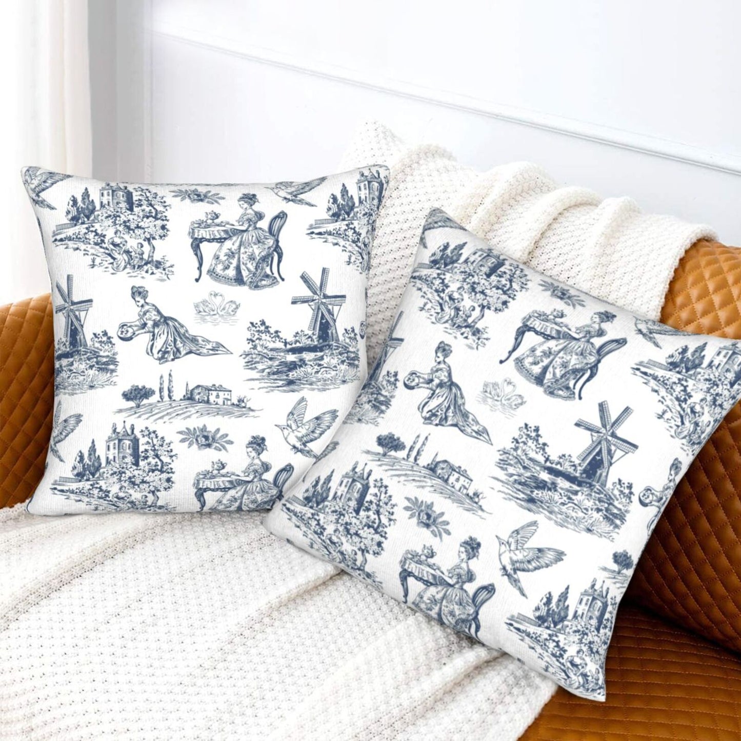 Farmhouse Toile Throw Pillow Covers | French Country Velvet Decorative Cushion Covers