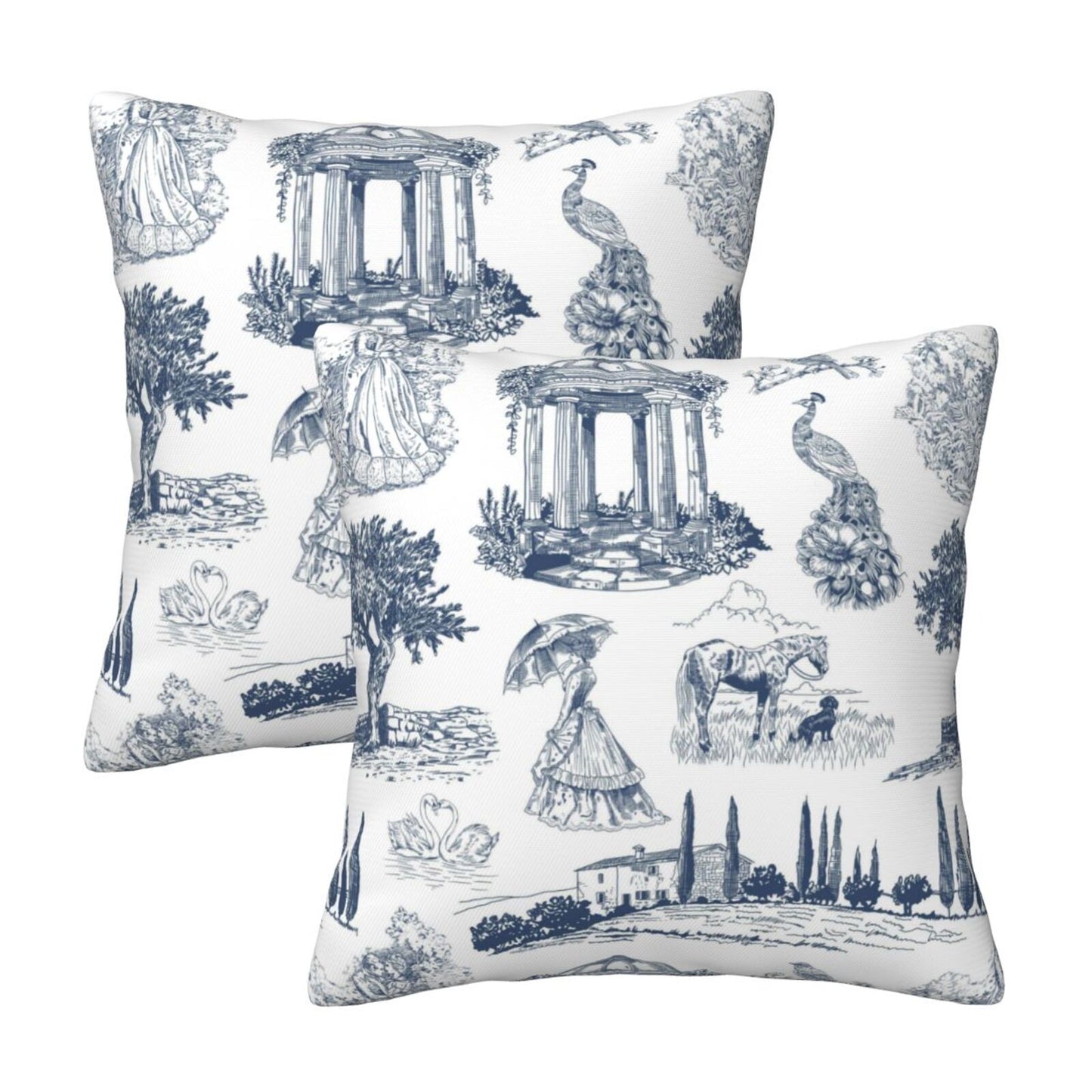 Farmhouse Toile Throw Pillow Covers | French Country Velvet Decorative Cushion Covers