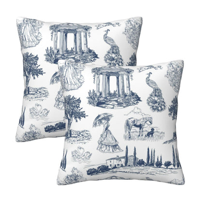 Farmhouse Toile Throw Pillow Covers | French Country Velvet Decorative Cushion Covers