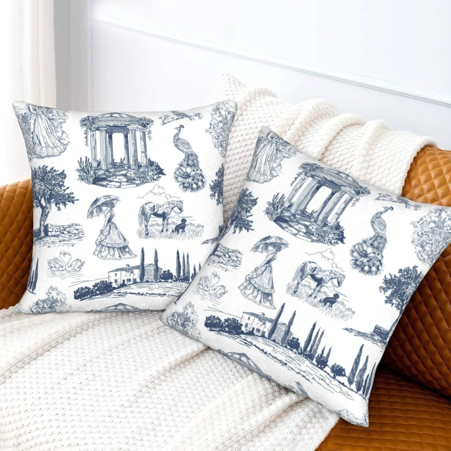 Farmhouse Toile Throw Pillow Covers | French Country Velvet Decorative Cushion Covers
