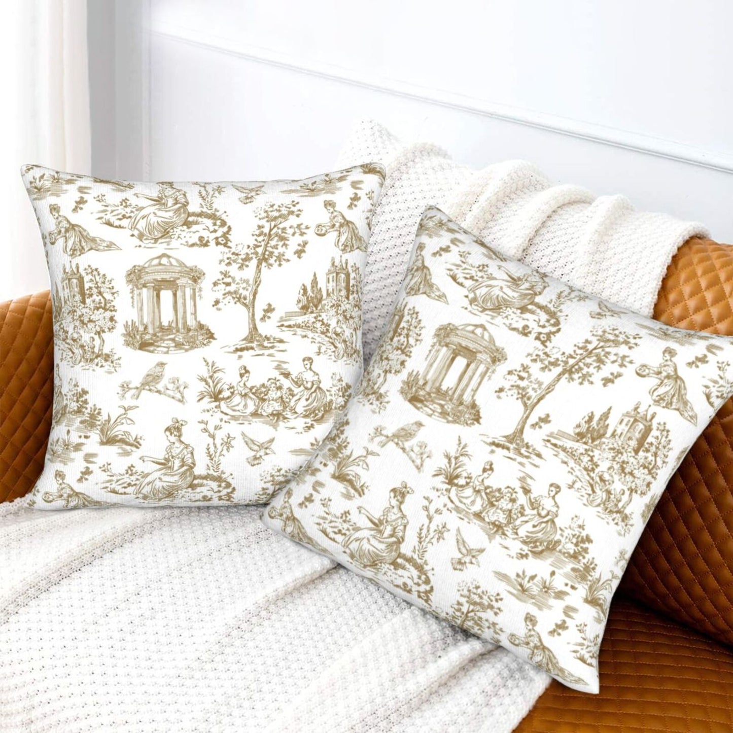 Farmhouse Toile Throw Pillow Covers | French Country Velvet Decorative Cushion Covers