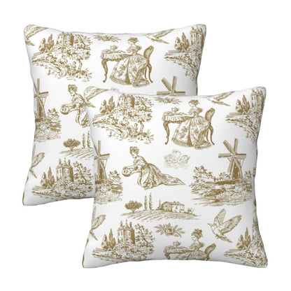 Farmhouse Toile Throw Pillow Covers | French Country Velvet Decorative Cushion Covers