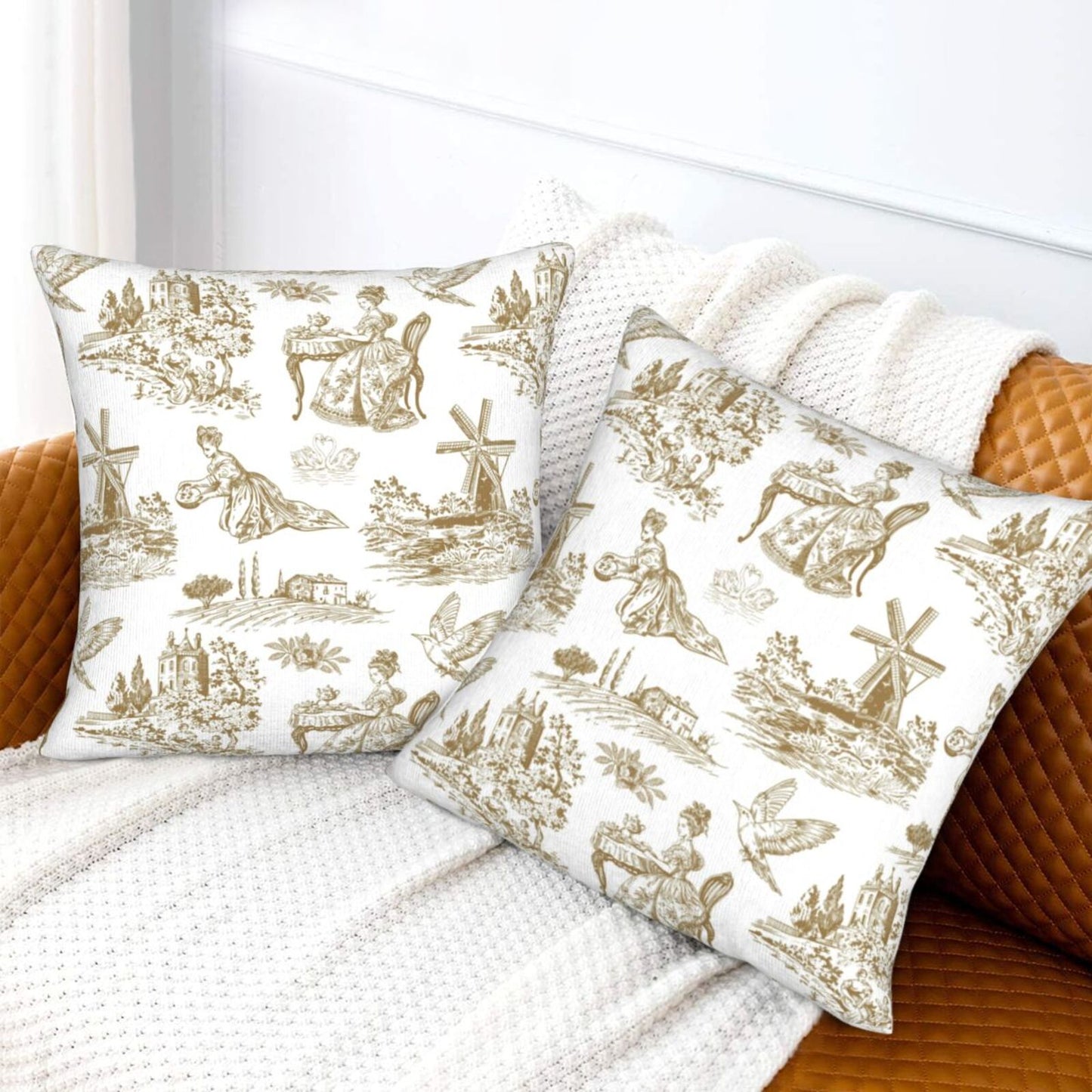 Farmhouse Toile Throw Pillow Covers | French Country Velvet Decorative Cushion Covers
