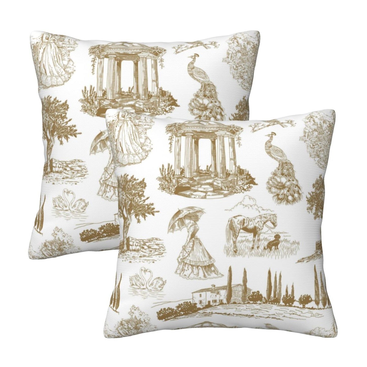 Farmhouse Toile Throw Pillow Covers | French Country Velvet Decorative Cushion Covers