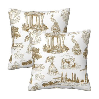 Farmhouse Toile Throw Pillow Covers | French Country Velvet Decorative Cushion Covers