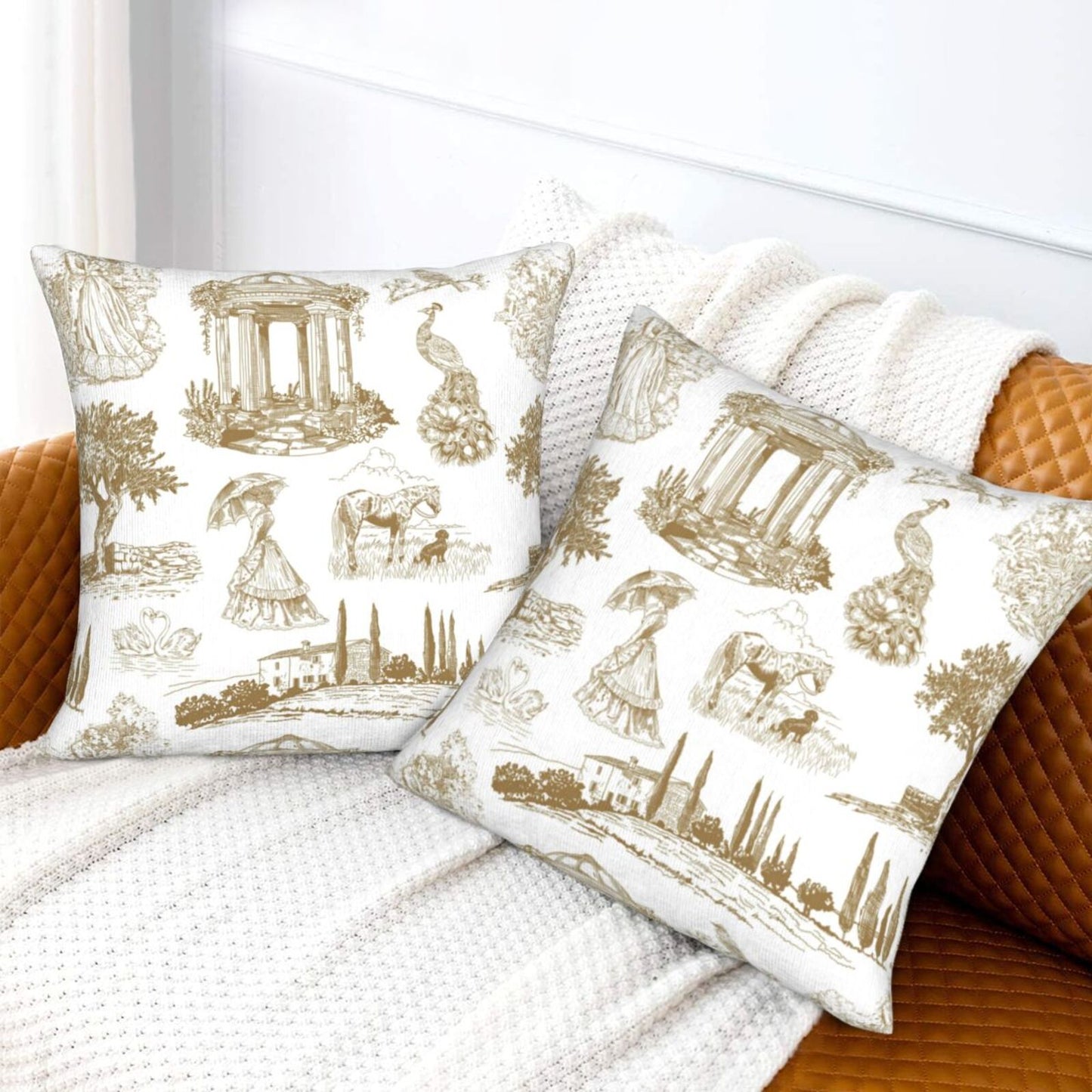 Farmhouse Toile Throw Pillow Covers | French Country Velvet Decorative Cushion Covers