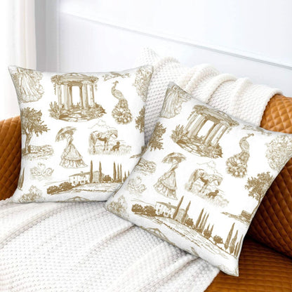 Farmhouse Toile Throw Pillow Covers | French Country Velvet Decorative Cushion Covers