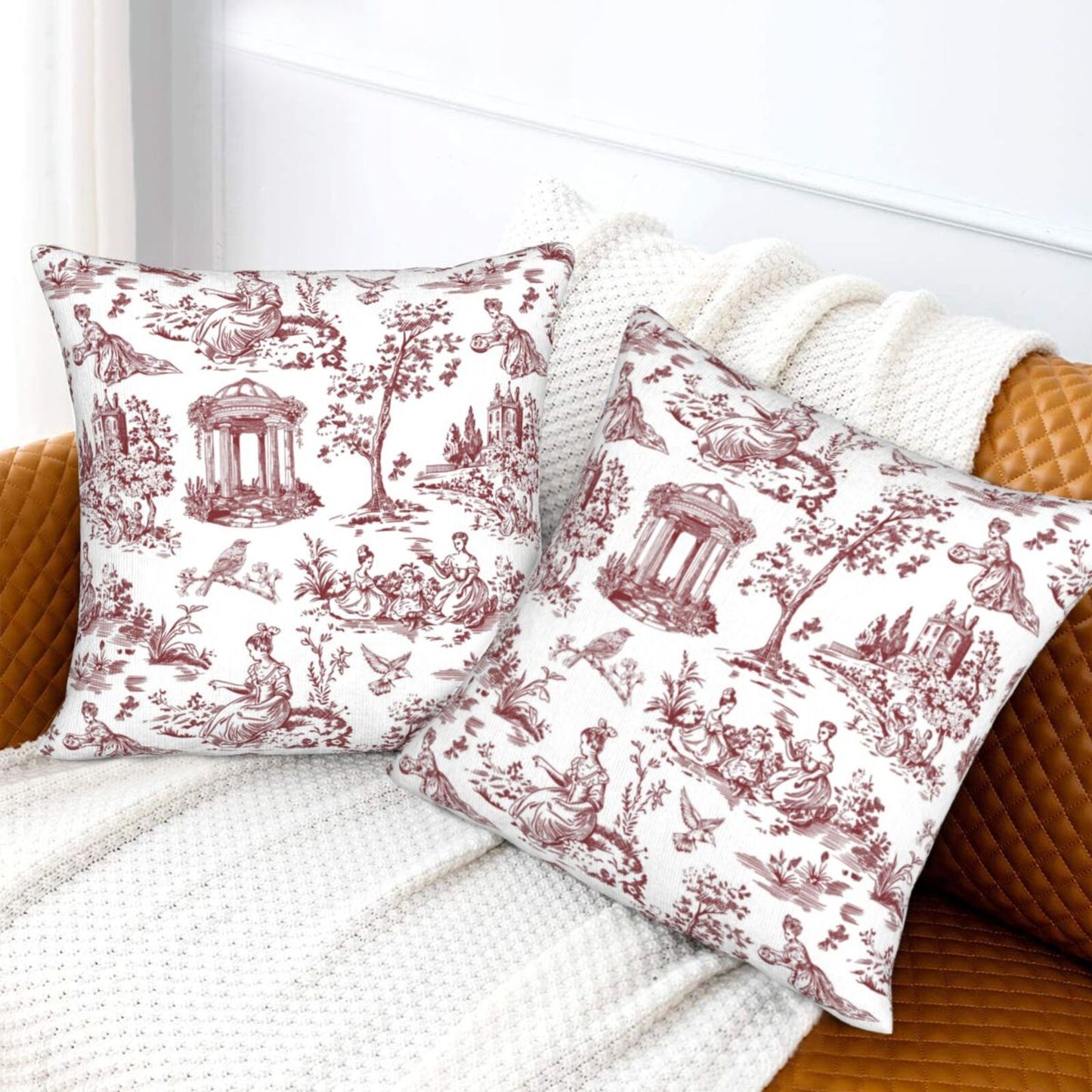 Farmhouse Toile Throw Pillow Covers | French Country Velvet Decorative Cushion Covers