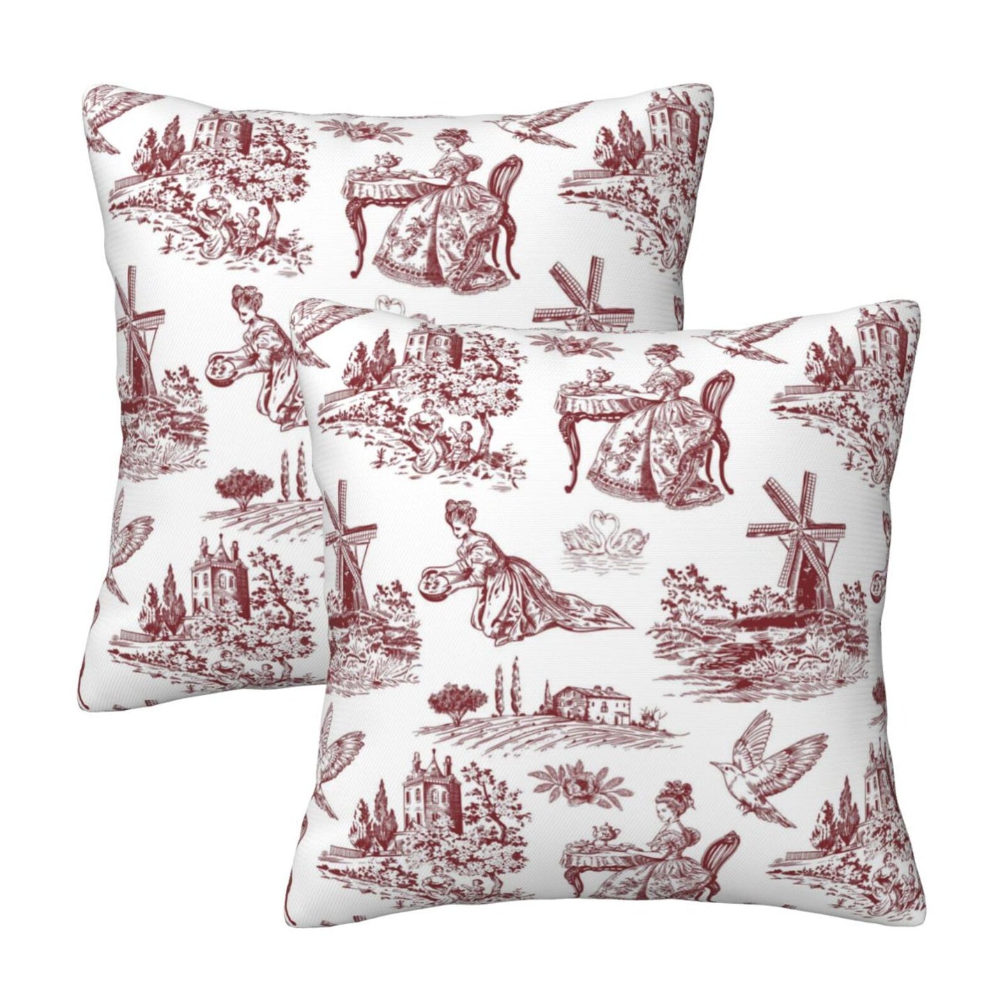 Farmhouse Toile Throw Pillow Covers | French Country Velvet Decorative Cushion Covers