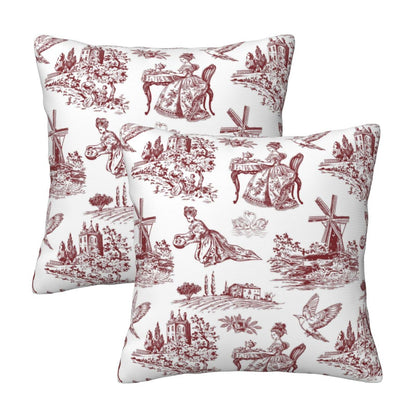 Farmhouse Toile Throw Pillow Covers | French Country Velvet Decorative Cushion Covers