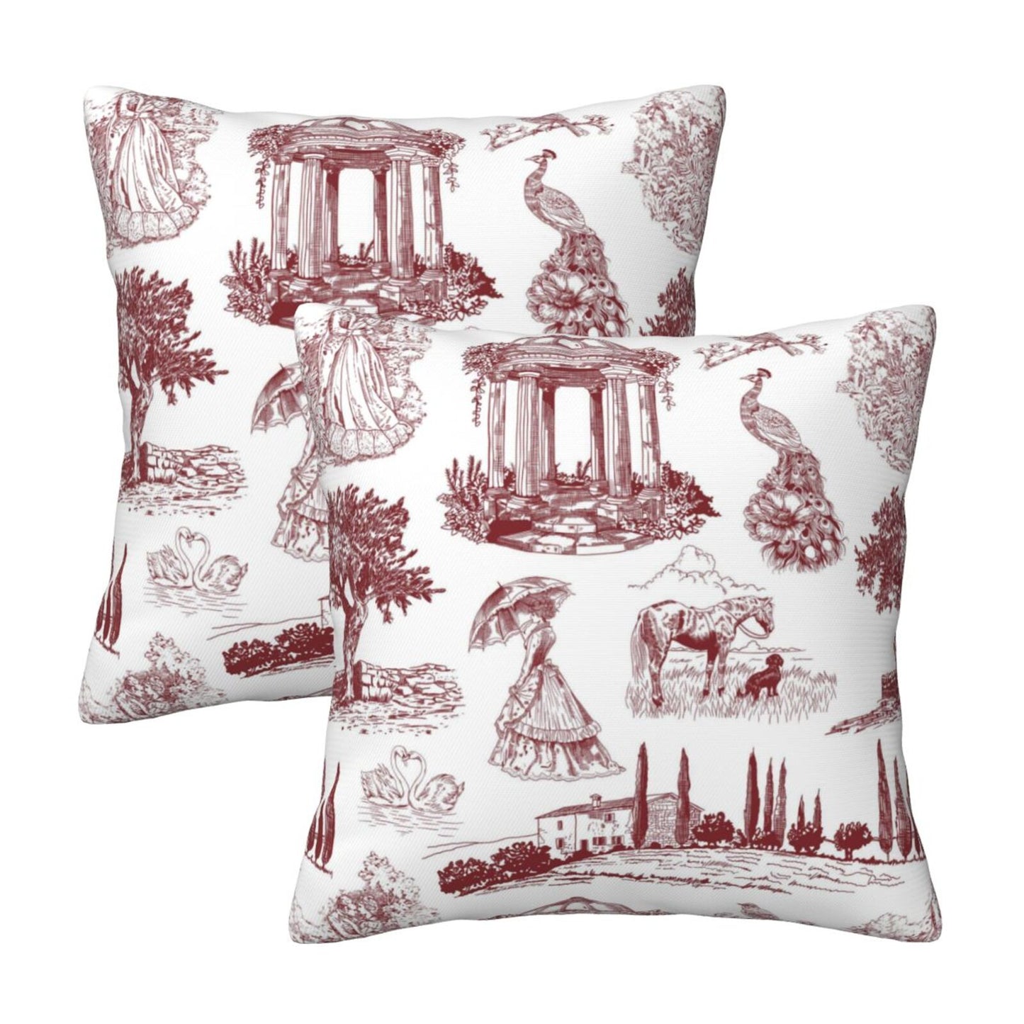 Farmhouse Toile Throw Pillow Covers | French Country Velvet Decorative Cushion Covers