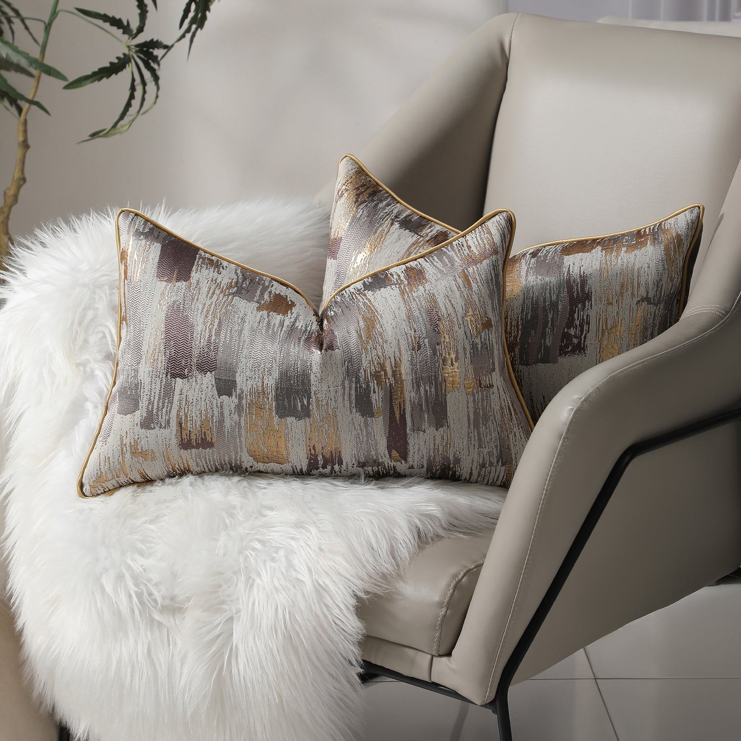 Modern Abstract Jacquard Throw Pillow Covers, Set of 2 | Luxury Decorative Cushions