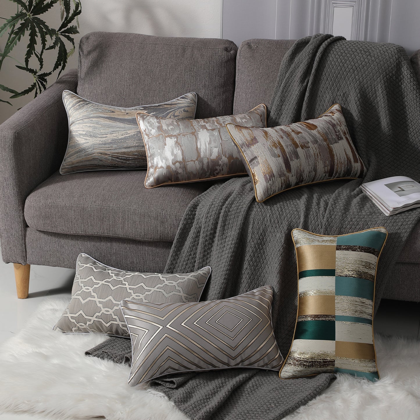 Modern Abstract Jacquard Throw Pillow Covers, Set of 2 | Luxury Decorative Cushions