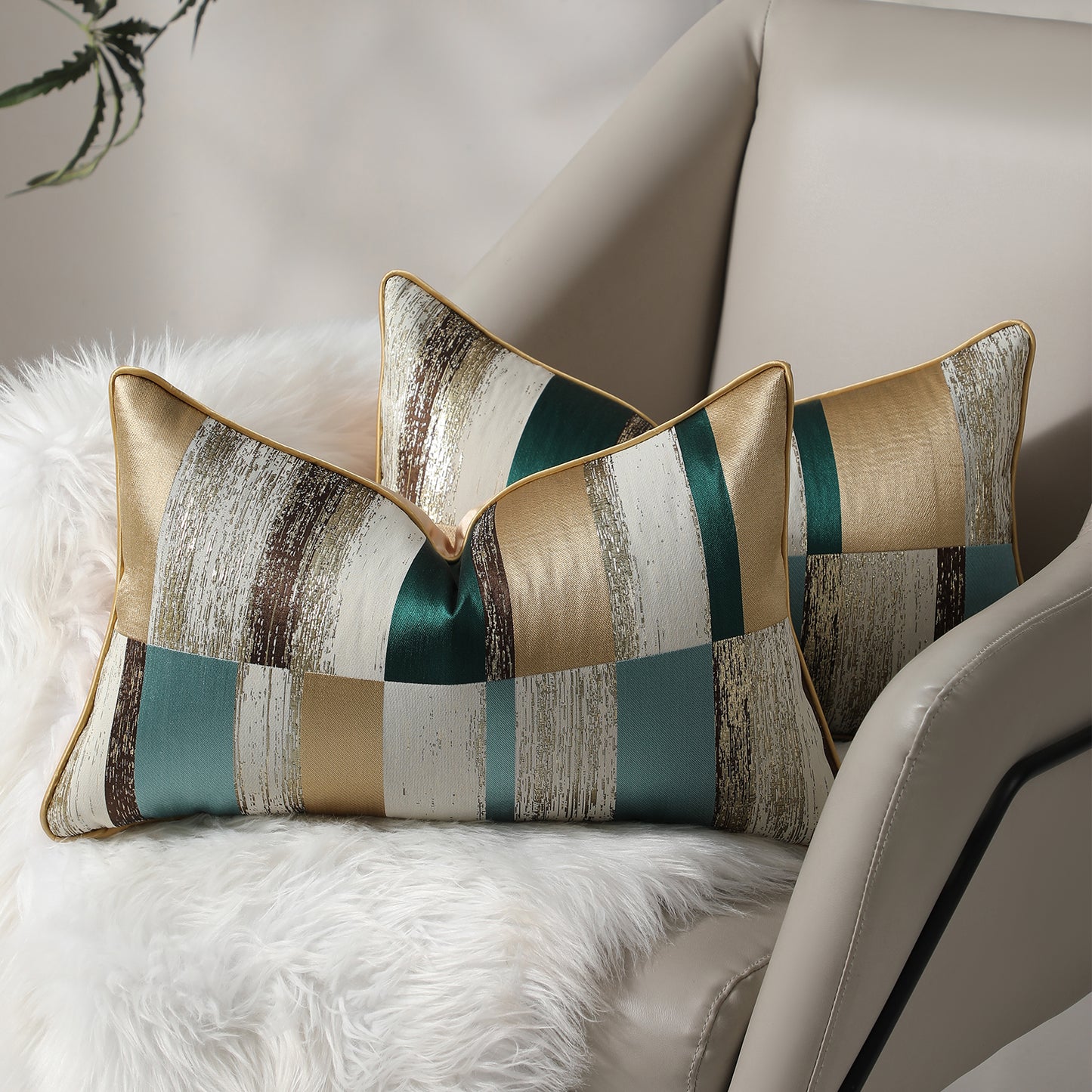 Modern Abstract Jacquard Throw Pillow Covers, Set of 2 | Luxury Decorative Cushions