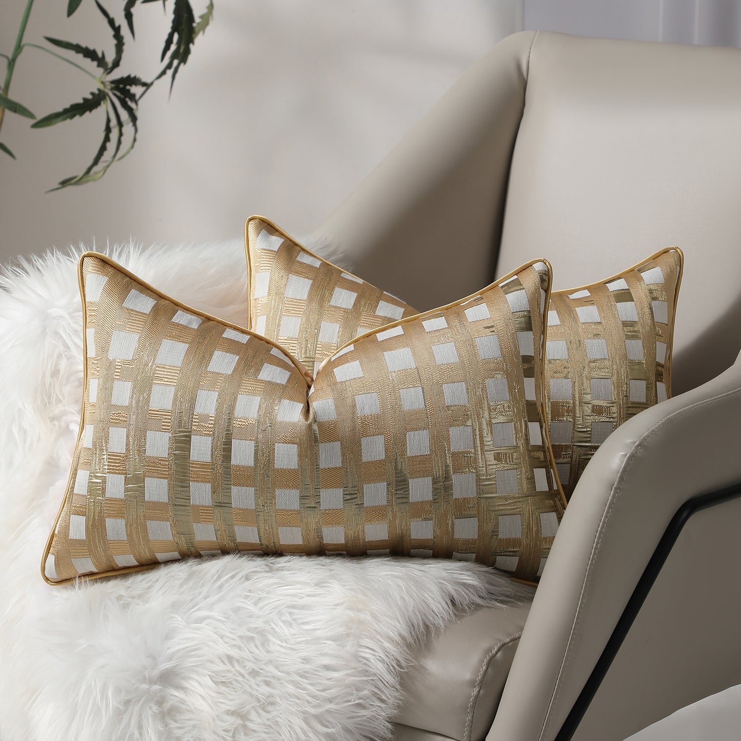 Modern Abstract Jacquard Throw Pillow Covers, Set of 2 | Luxury Decorative Cushions