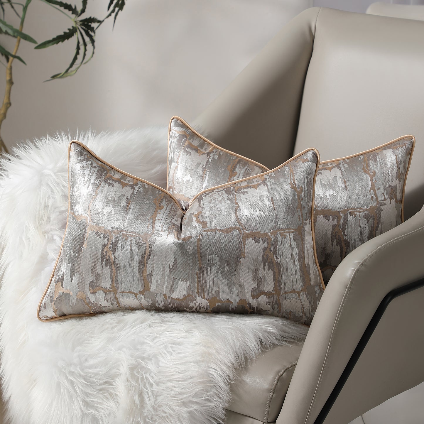 Modern Abstract Jacquard Throw Pillow Covers, Set of 2 | Luxury Decorative Cushions