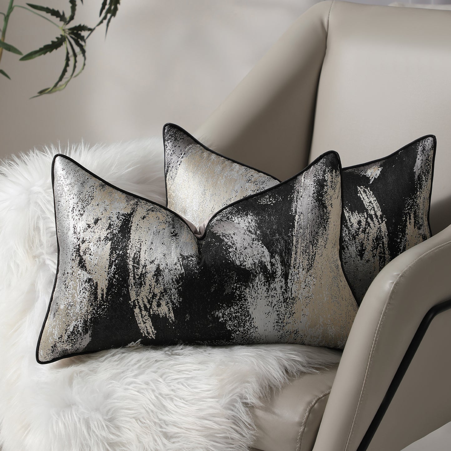 Modern Abstract Jacquard Throw Pillow Covers, Set of 2 | Luxury Decorative Cushions