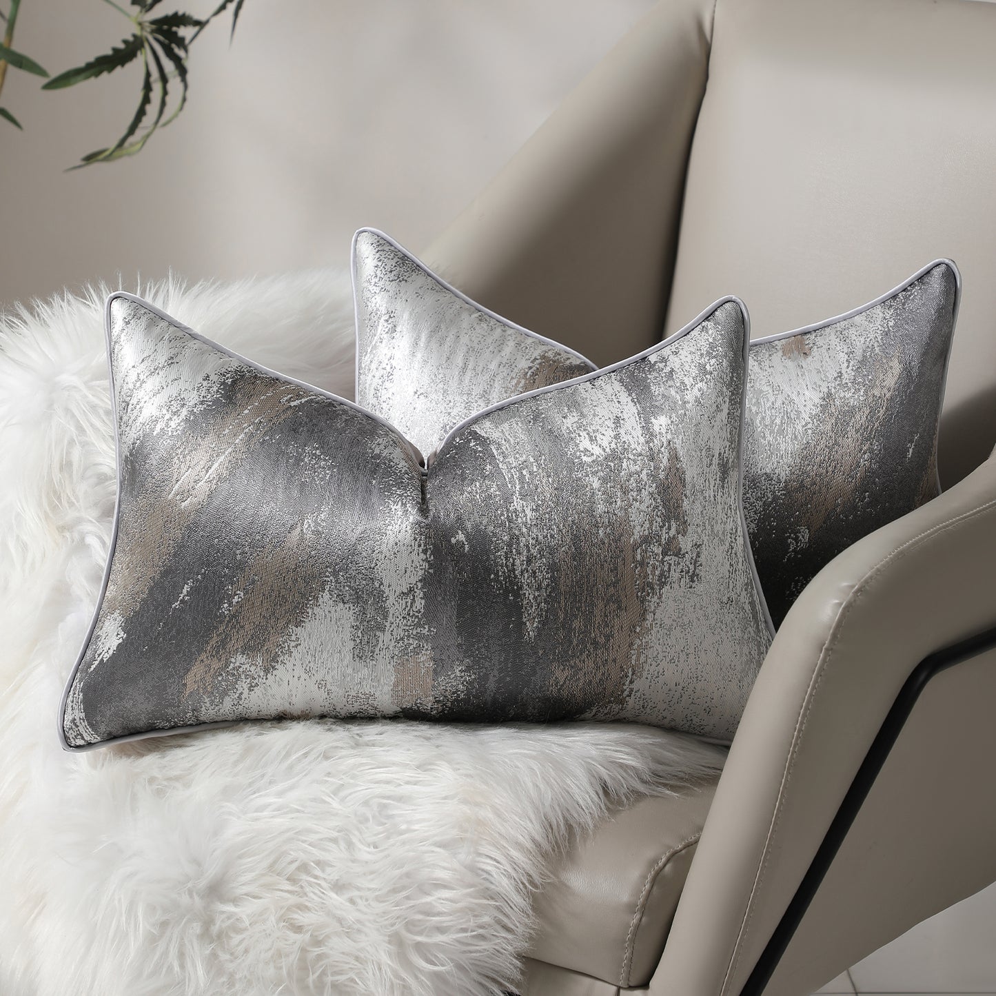 Modern Abstract Jacquard Throw Pillow Covers, Set of 2 | Luxury Decorative Cushions