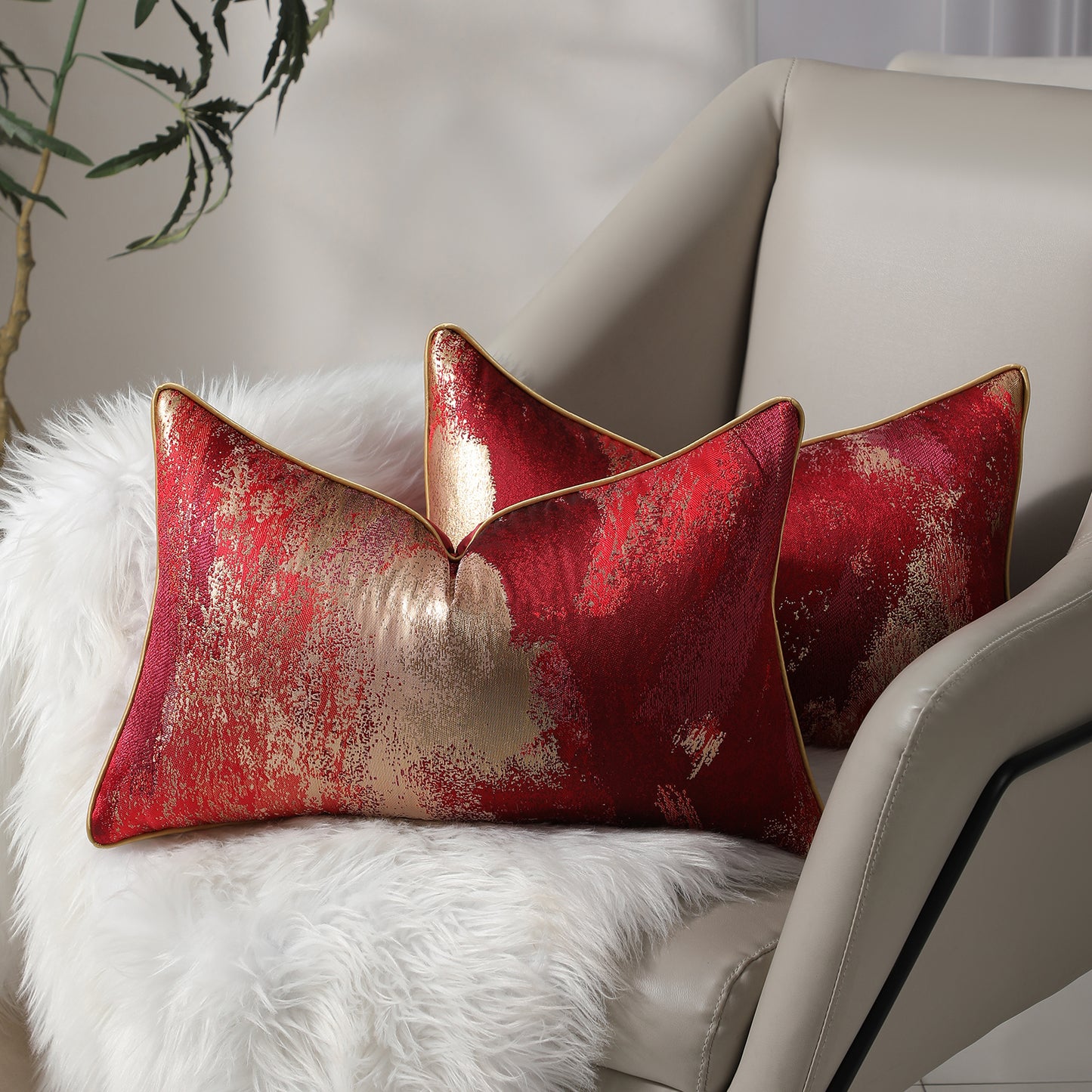 Modern Abstract Jacquard Throw Pillow Covers, Set of 2 | Luxury Decorative Cushions