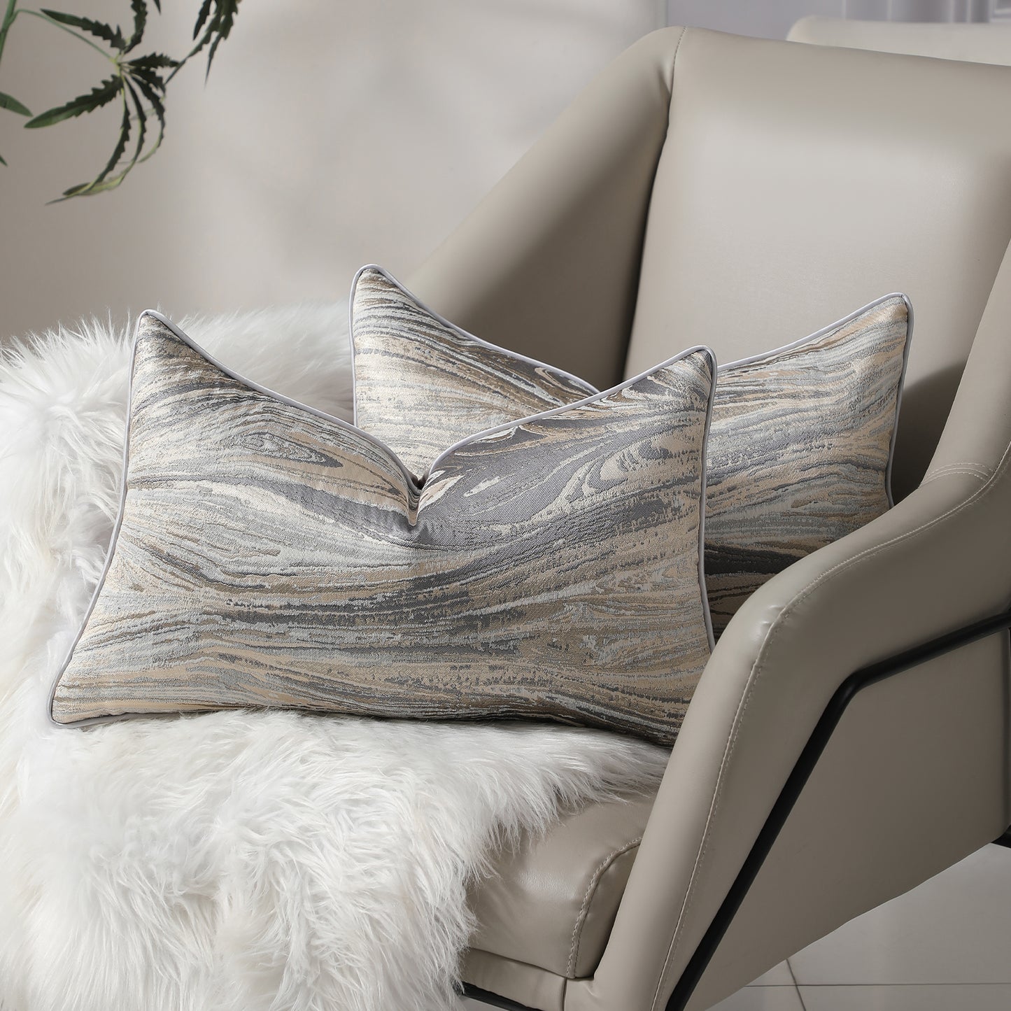 Modern Abstract Jacquard Throw Pillow Covers, Set of 2 | Luxury Decorative Cushions