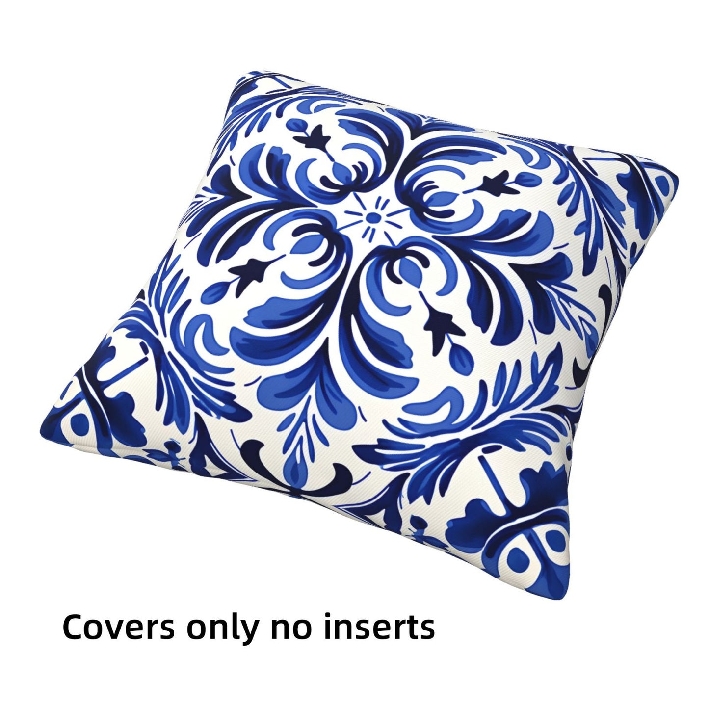 Blue and White Ethnic Throw Pillow Covers Set of 4 Mediterranean Decorative Cushion Covers
