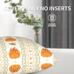 Pumpkin and striped fall velvet pillow cover shown without an insert