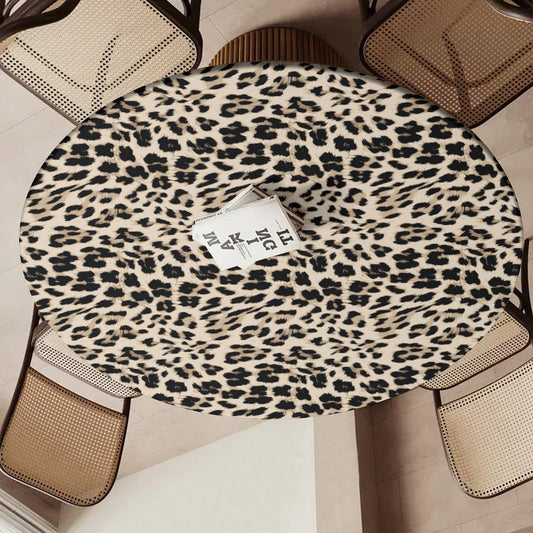 Leopard Print Tablecloth with Elastic Edge - Round & Oval Sizes Available