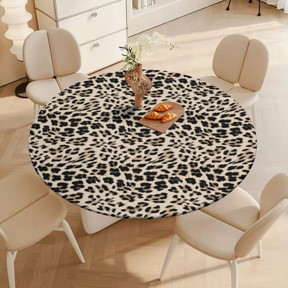 Leopard Print Tablecloth with Elastic Edge - Round & Oval Sizes Available