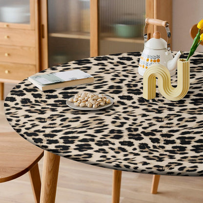 Leopard Print Tablecloth with Elastic Edge - Round & Oval Sizes Available