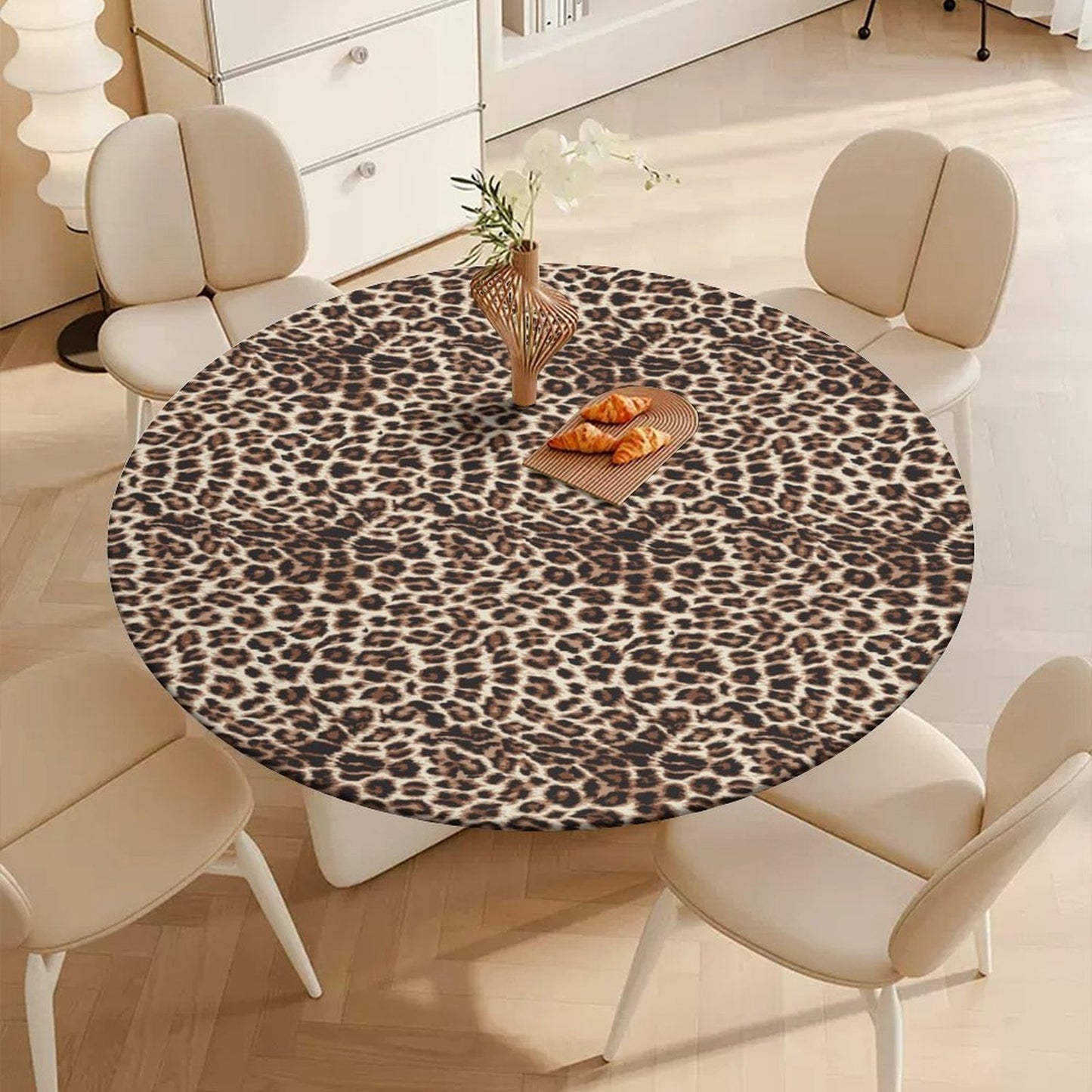 Leopard Print Tablecloth with Elastic Edge - Round & Oval Sizes Available