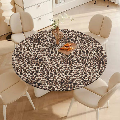 Leopard Print Tablecloth with Elastic Edge - Round & Oval Sizes Available