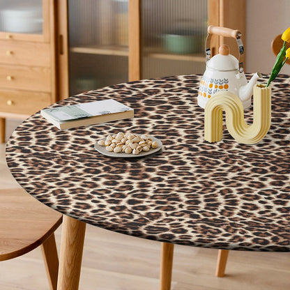 Leopard Print Tablecloth with Elastic Edge - Round & Oval Sizes Available