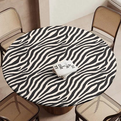 Elastic Edge Zebra Print Tablecloth - Waterproof & Fits Round & Oval Tables