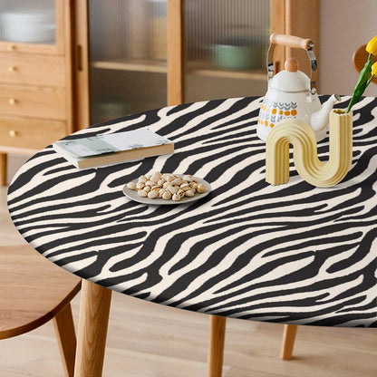 Elastic Edge Zebra Print Tablecloth - Waterproof & Fits Round & Oval Tables