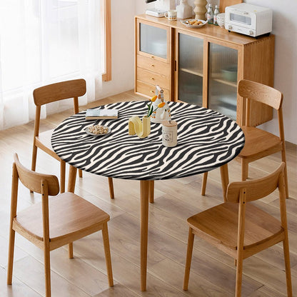 Elastic Edge Zebra Print Tablecloth - Waterproof & Fits Round & Oval Tables