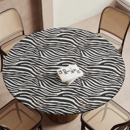 Elastic Edge Zebra Print Tablecloth - Waterproof & Fits Round & Oval Tables