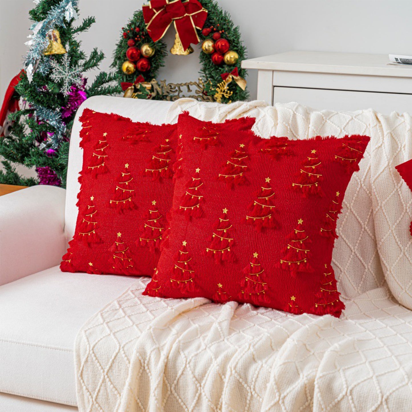 Christmas Tree Throw Pillow Covers 18x18 inch Set of 2 Winter Holiday Decorative Cushion Covers for Sofa